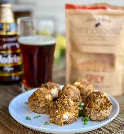 Spicy Chorizo + Beer Stuffed Mushrooms