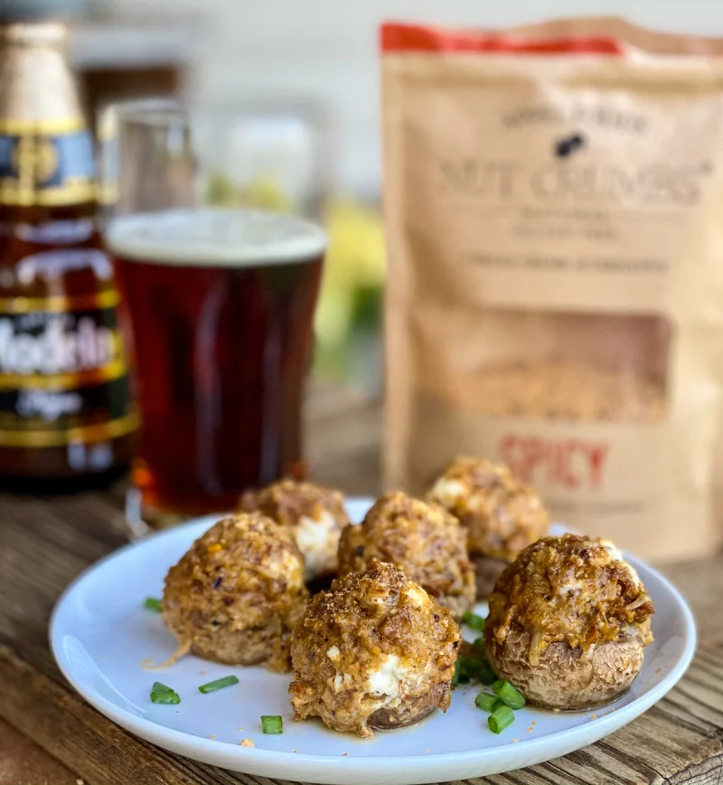 Spicy Chorizo + Beer Stuffed Mushrooms by Nut Crumbs - FoodSocial
