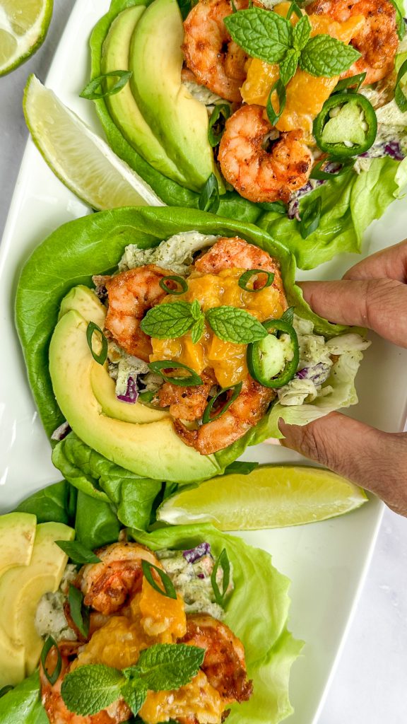 Shrimp Lettuce Wraps with Mango-Peach Chutney (Whole30) by Priyanka Nadkarni - FoodSocial