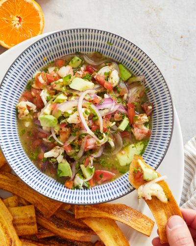 Easy Shrimp Ceviche with Plantain Chips & Fresh Florida Citrus