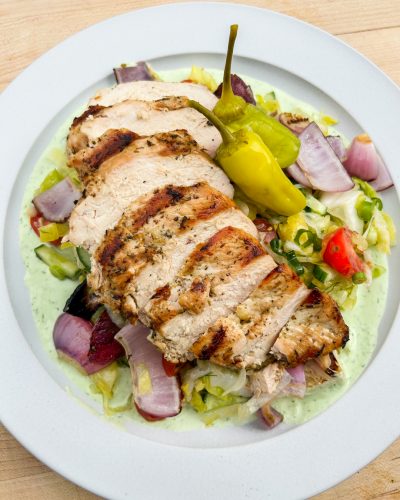 Garlic and Herb Whipped Feta with Grilled Chicken Salad