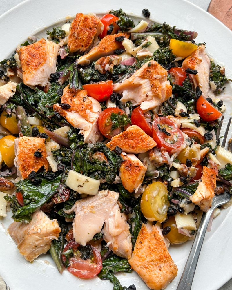 Grilled Kale and Salmon Salad with Charred Lemon Vinaigrette by Primal Gourmet - FoodSocial