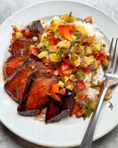 Grilled Teriyaki Steak with Grilled Pineapple Salsa