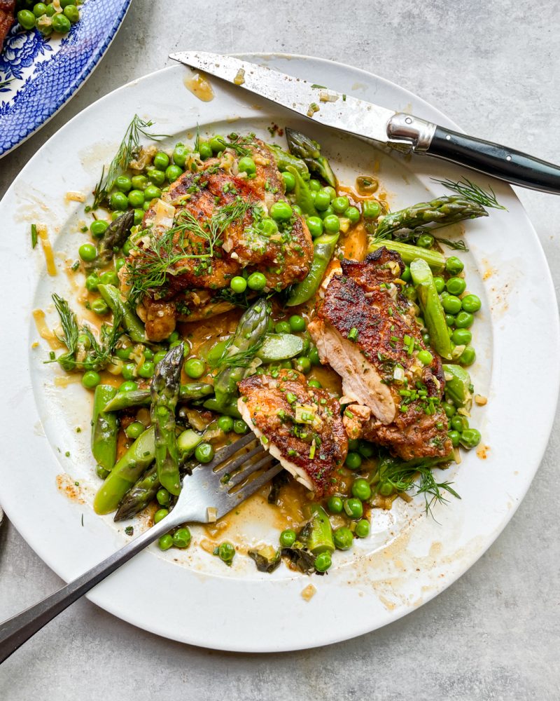 Pan-Roasted Chicken Thighs with Spring Vegetables by Primal Gourmet - FoodSocial