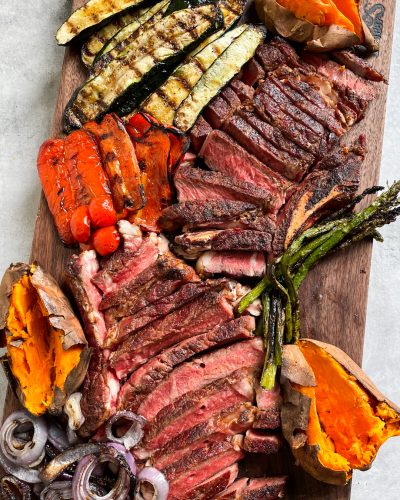 Traeger Reverse Seared Steak with Grilled Vegetable Medley