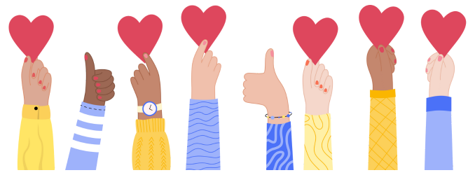 Hands cradling vibrant heart symbols, illustrating unity and the positive impact of community support.