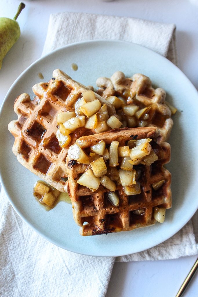 Homemade Cinnamon Waffles with Pear Compote by Morgan Peaceman - FoodSocial