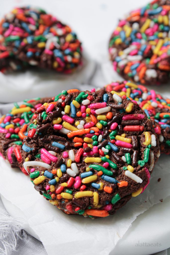 Chocolate Sprinkles Cookies (Gluten-Free, Dairy-Free) by Katie | A Latta Eats - FoodSocial