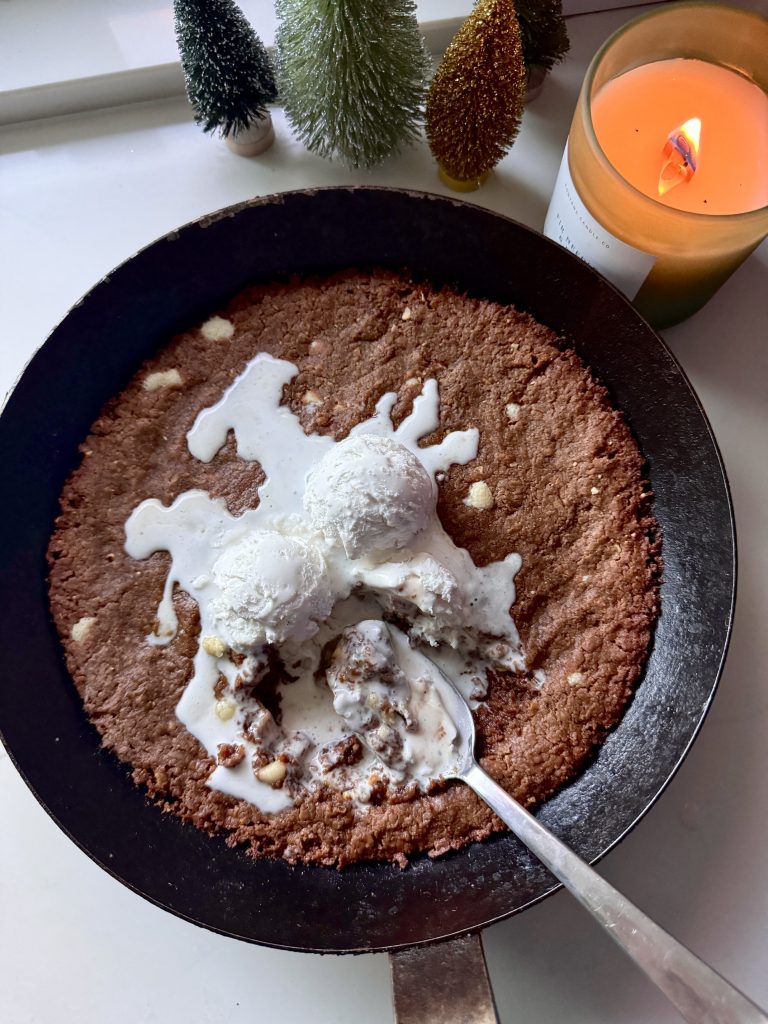 White Chocolate Gingerbread Skillet Cookie (Vegan, Gluten Free) by What Great Grandma Ate - FoodSoci