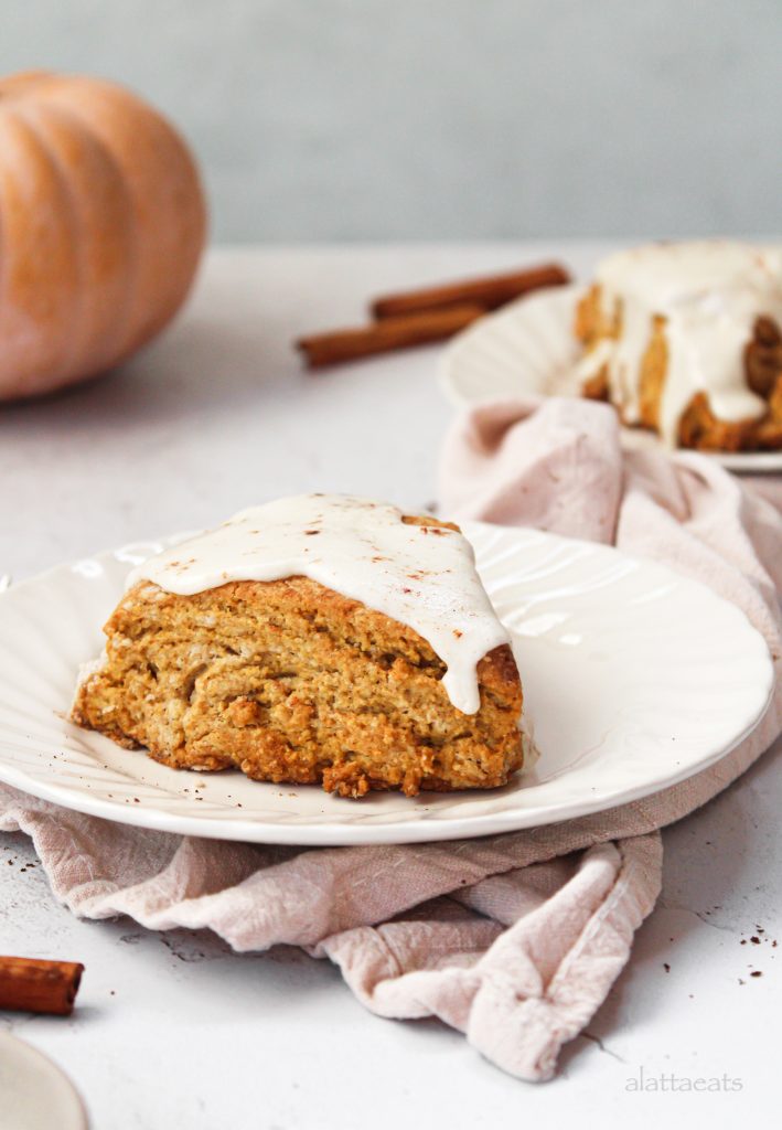 Pumpkin Scones with Cream Cheese Icing (Gluten-Free & Dairy-Free) by Katie | A Latta Eats - FoodSoci