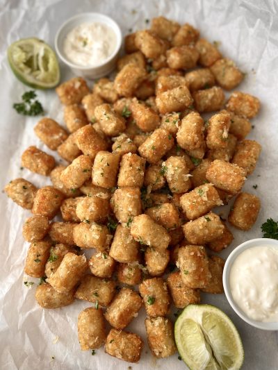 Truffle Tots with Parmesan Lime Aioli (Vegan, Top 8 Free)