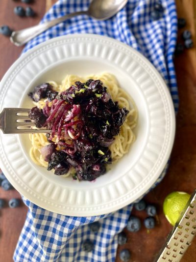 Creamy Vegan Roasted Blueberry Pasta