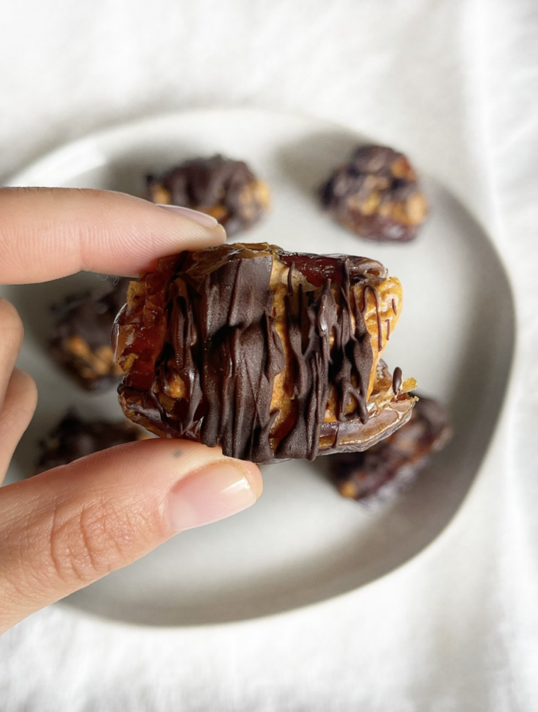 Dark Chocolate Drizzled Maple Caramel Stuffed Dates by Lara Salamone - FoodSocial