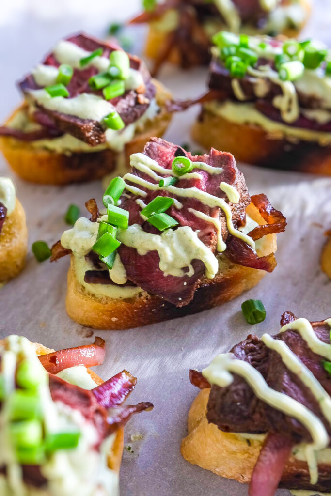 Steak Crostini w/ Caramelized Onions and Sweet and Spicy Spread by ThrilledFoodie - FoodSocial