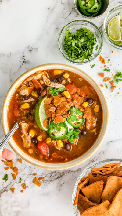 Easy Instant Pot Chicken ‘Pita Chips’ Soup