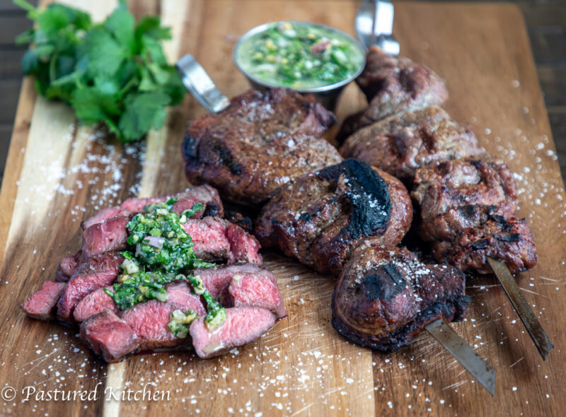 Brazilian Style Grilled Picanha (Sirloin Cap) with Bacon Fat Chimichurri Sauce by Pastured Kitchen -