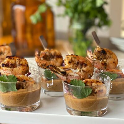 Grilled Shrimp Skewers with Crunchy Peanut Sauce