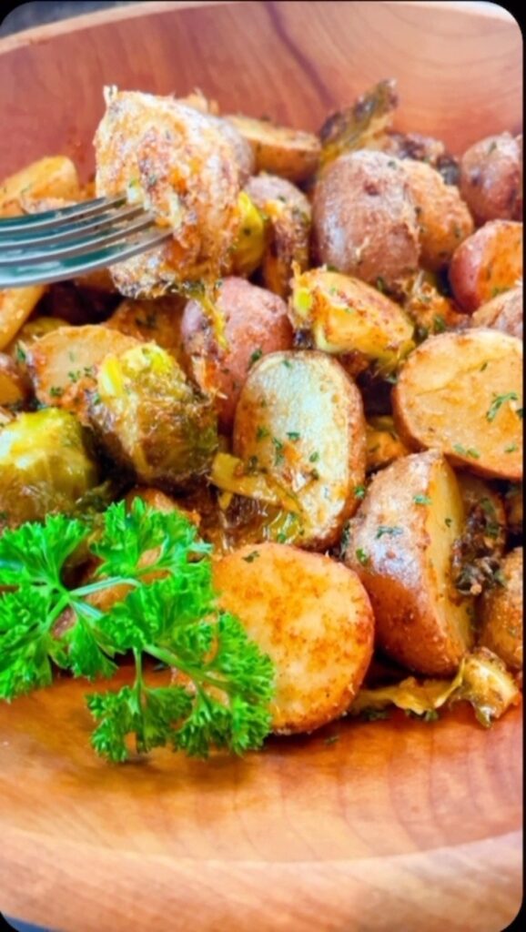 Roasted Gourmet Red & Yellow Potatoes and Brussels Sprouts by Christine Hryniszak - FoodSocial