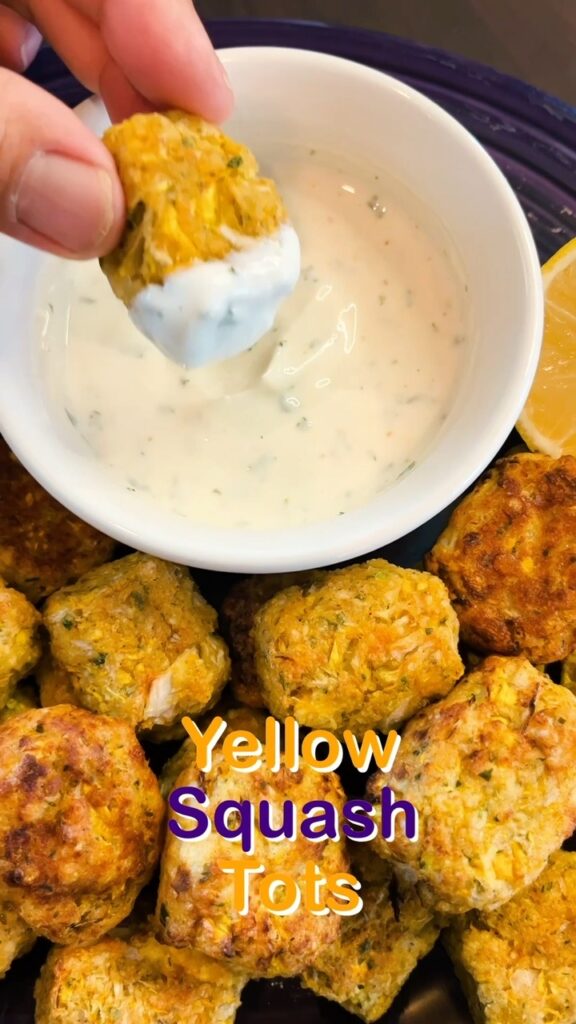Yellow Squash Tots with Lemon Garlic Yogurt Dip! by Christine Hryniszak - FoodSocial