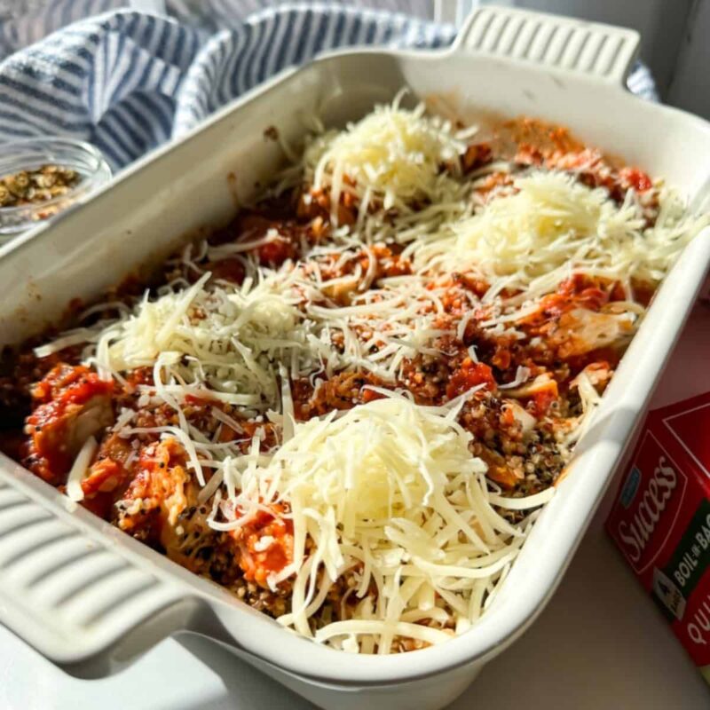 Lazy Chicken Parmesan Quinoa Casserole (gluten free, dairy free option) by kaylacappiello - FoodSoci