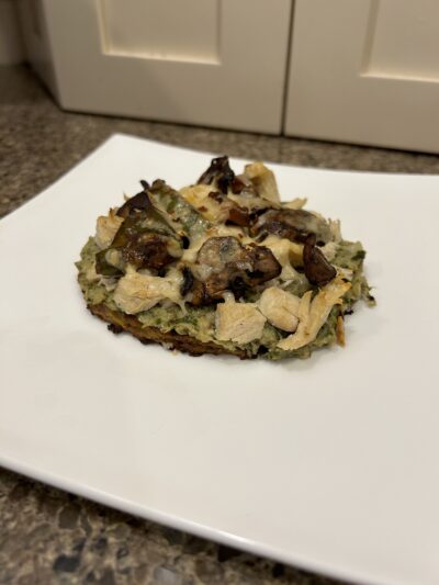 artichoke pesto chicken cauliflower flatbread