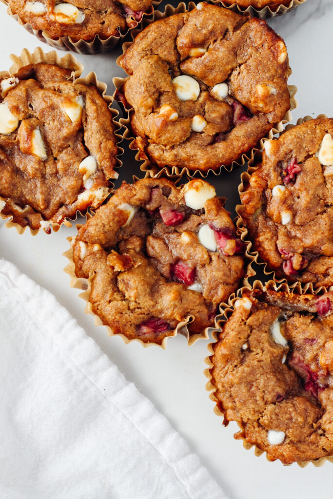 Flourless White Chocolate Strawberry Muffins by Kat Condon - FoodSocial