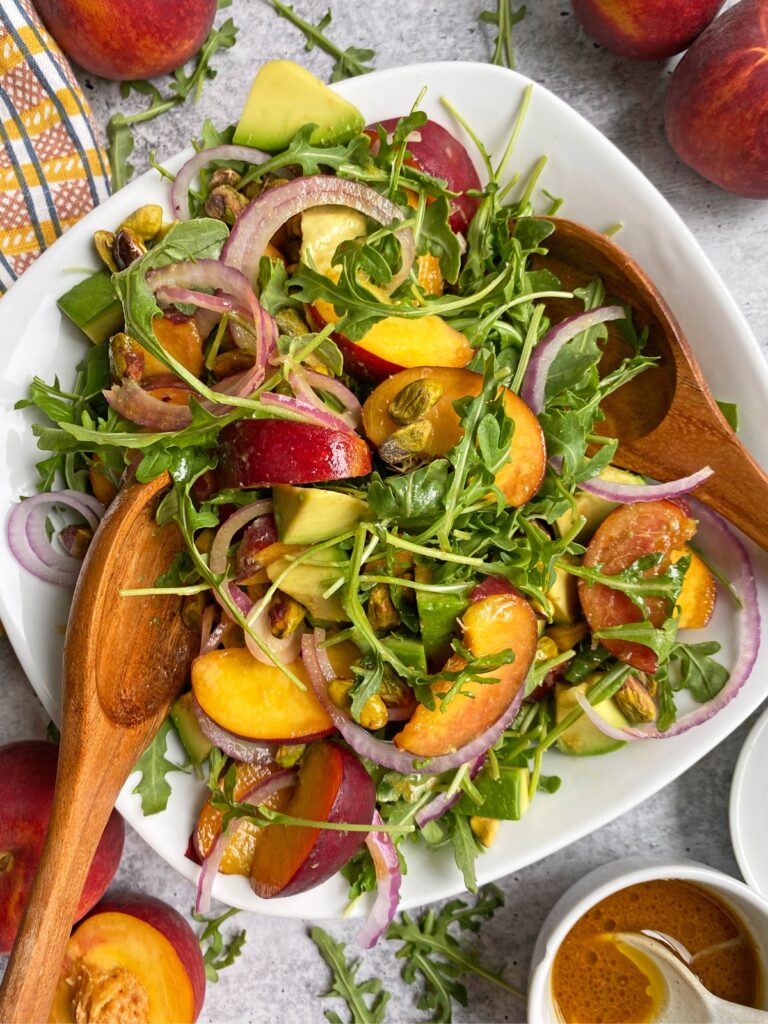 Arugula Peach Salad (Dairy Free) by bakeitpaleo - FoodSocial