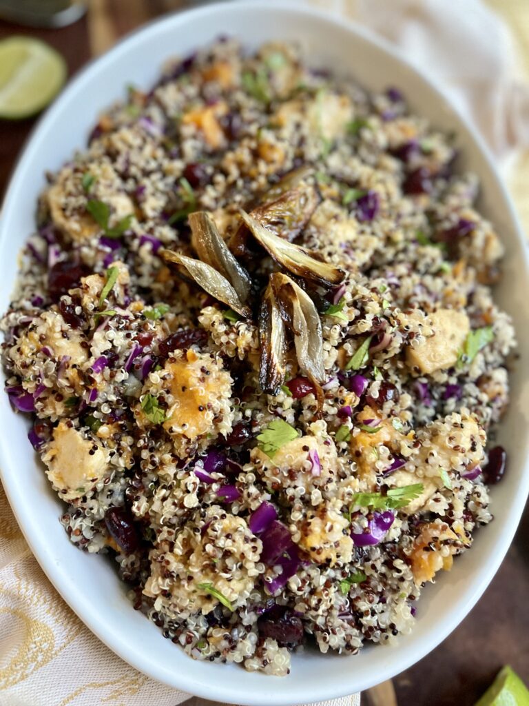Chili Lime Chicken Quinoa Salad with Crispy Shallots by foodallergymoms_andmore - FoodSocial