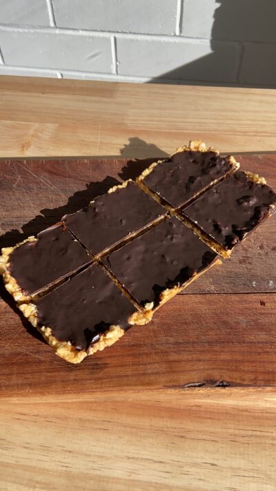 Chocolate Peanut Butter Ricecake Slice