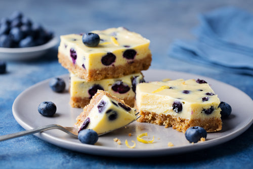 Low-Carb Lemon Blueberry Cheesecake Bars by Lakanto - FoodSocial
