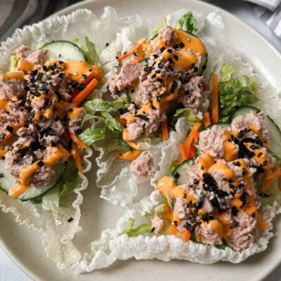 Spicy Tuna Rice Paper Tacos (Gluten free)