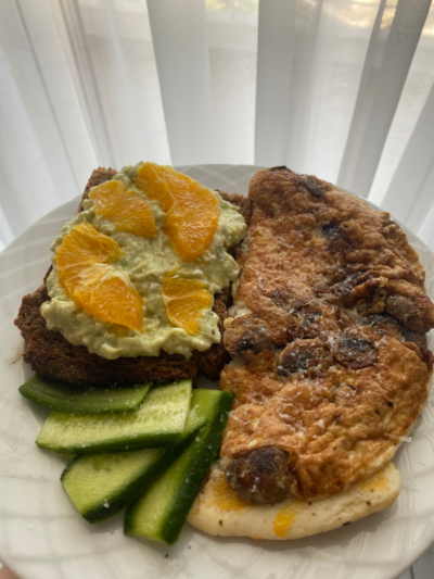 Mushroom omelette & avocado cottage sourdough