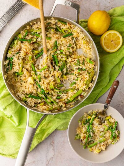 Roasted Leek and Asparagus Risotto with Lemon