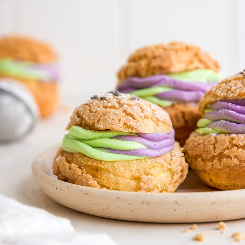 Lavender Pistachio Coconut Cream Puffs by Color Kitchen Foods - FoodSocial