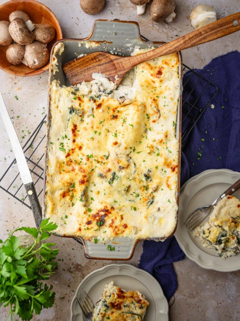 Creamy White Lasagna Recipe with Spinach and Mushrooms by scarlatifamilykitchen - FoodSocial