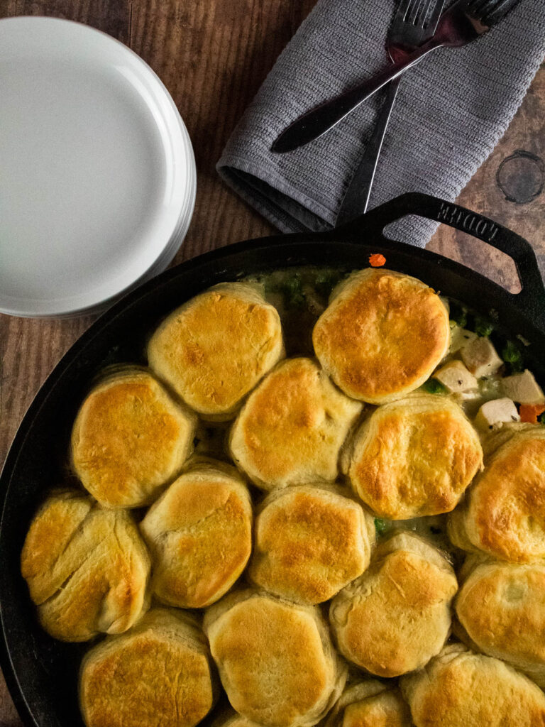 Cast Iron Chicken Pot Pie with Biscuits by scarlatifamilykitchen - FoodSocial