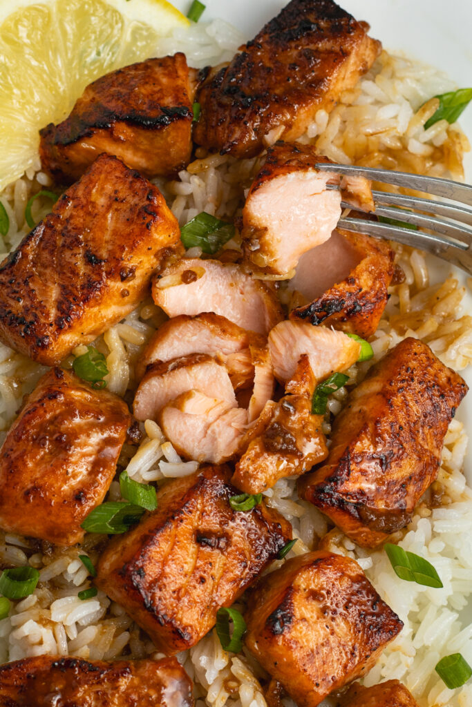 Hot Honey Garlic Salmon Bites by Priscilla Lawrence - FoodSocial