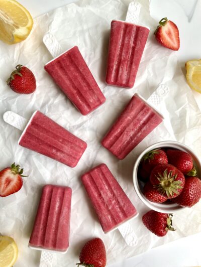 No Sugar Strawberry Cheesecake Protein Popsicles