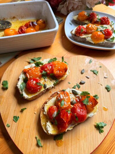 plant-based whipped feta with slow roasted tomatoes