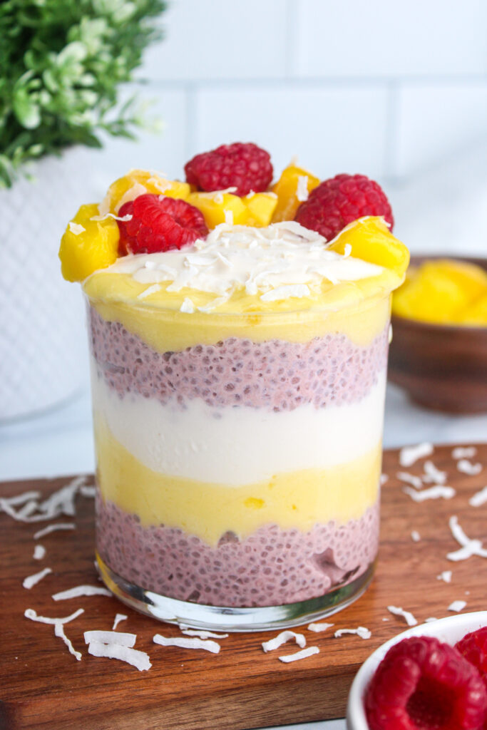 Raspberry Mango Chia Pudding Parfait by Chloe's Creative Kitchen - FoodSocial