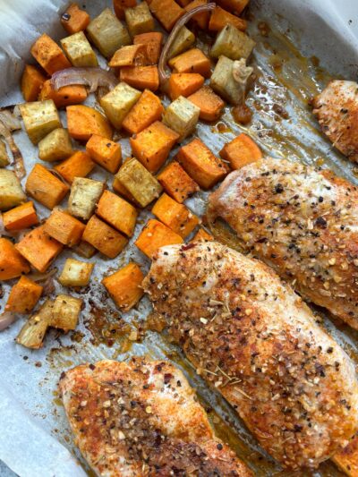 Easy Sheet Pan Chicken & Sweet Potatoes