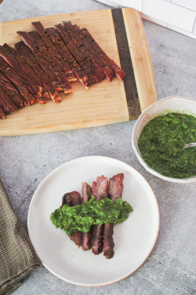 Smoked Flank Steak with Green Onion Chimichurri