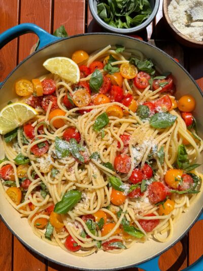 Marinated cherry tomato & basil linguine