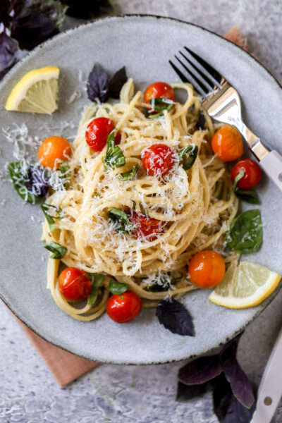 Creamy Lemon Pasta with Tomatoes and Basil