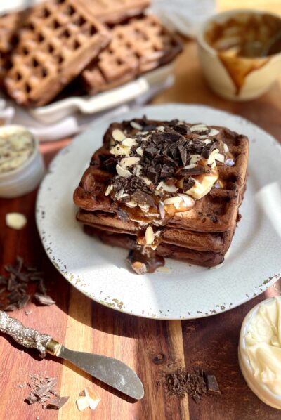 Triple Chocolate Almond Butter Protein Waffles