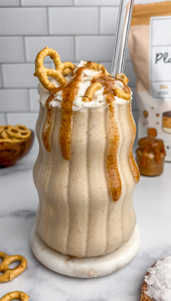 Salted Caramel Pretzel Protein Smoothie by Chloe's Creative Kitchen - FoodSocial