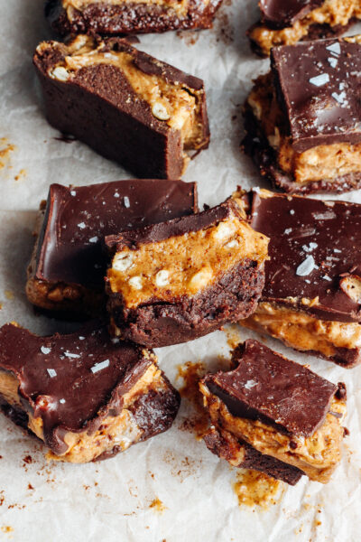 Brownie Almond Butter Pretzel Bars (gf/vegan)