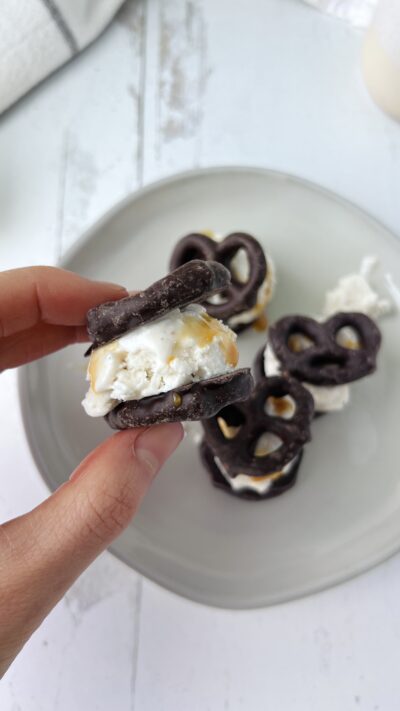 Chocolate Covered Pretzel Ice Cream Sandwiches