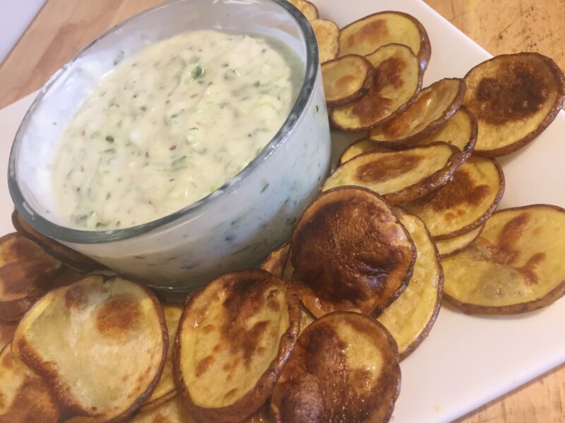 Potato Crisps with Zucchini dip by Nutrition from a tiny Kitchen - FoodSocial