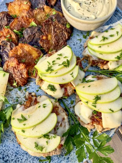 Apple Turkey Burgers with Brie and Caramelized Shallots